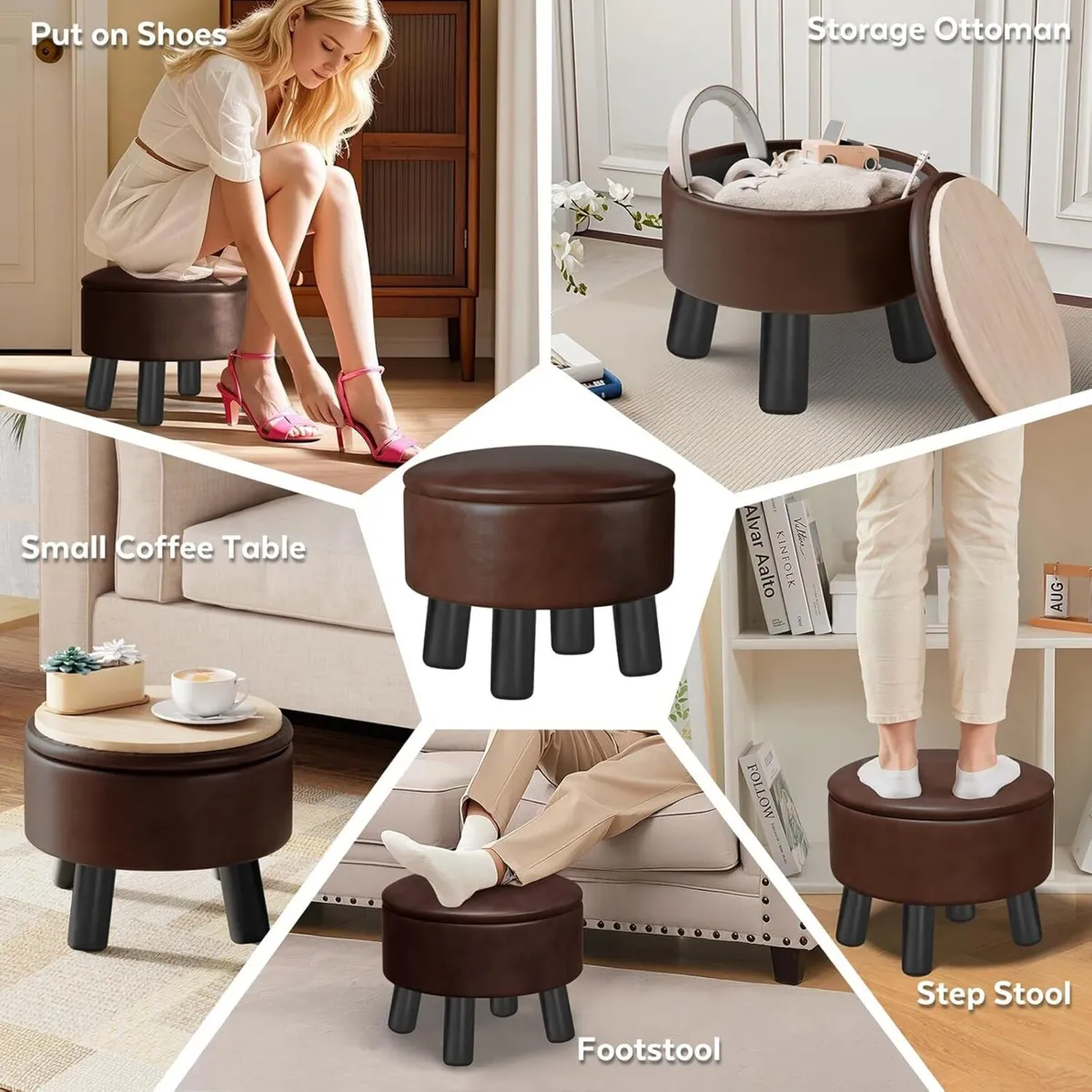 Small Foot Stool Ottoman with Storage Faux - Image 3