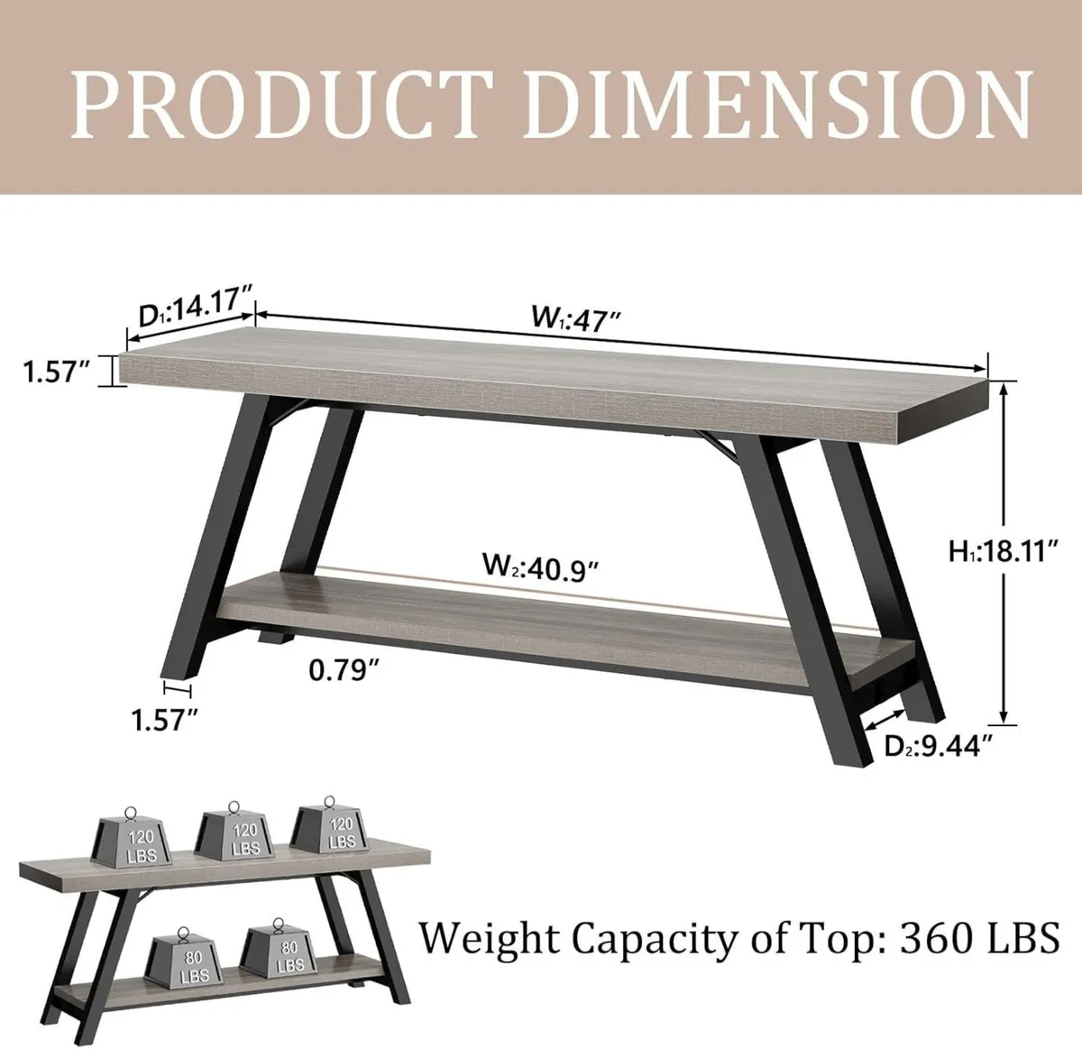 Farmhouse Entryway Bench Rustic Wood and Metal - Image 2