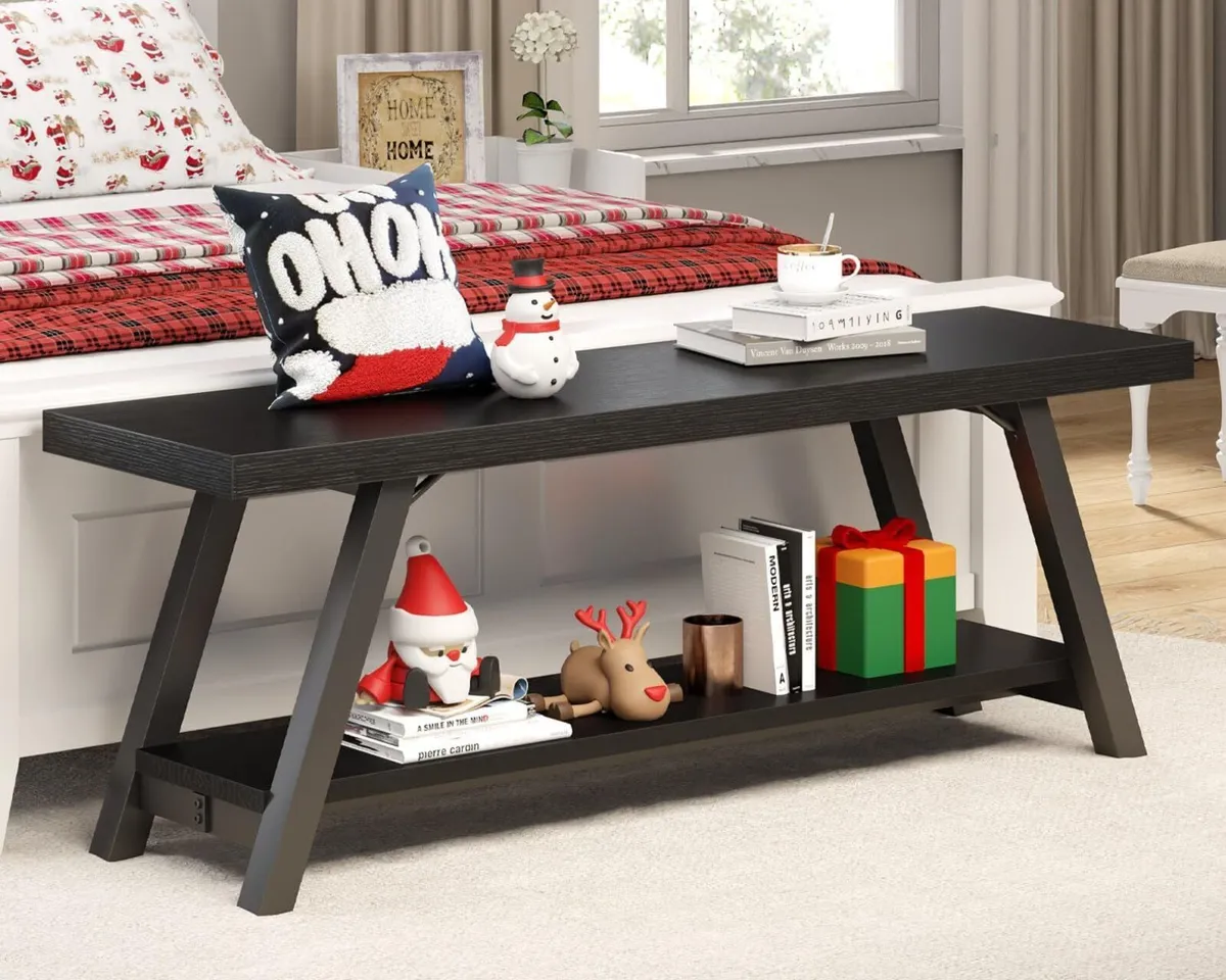 Black Bench Modern Storage for Bedroom Wood Metal - Image 3