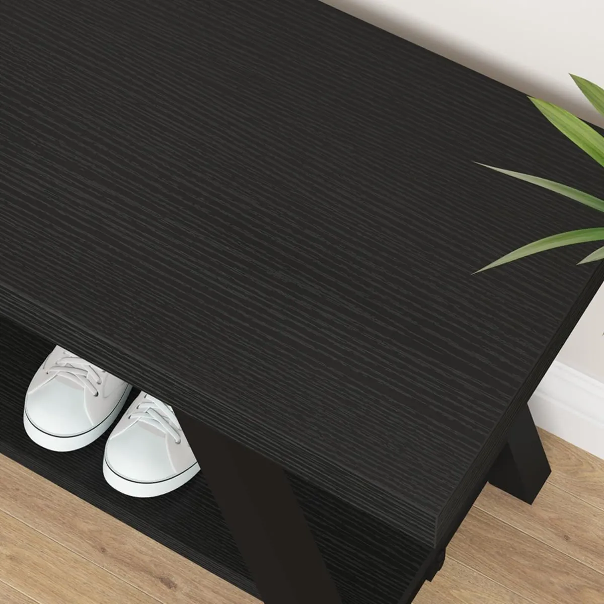 Black Bench Modern Storage for Bedroom Wood Metal - Image 4