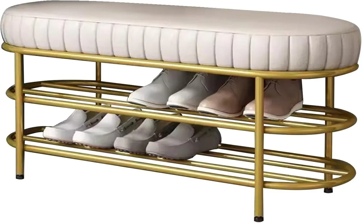 Shoe Rack Bench with Cushion Double-layer Storage - Image 1
