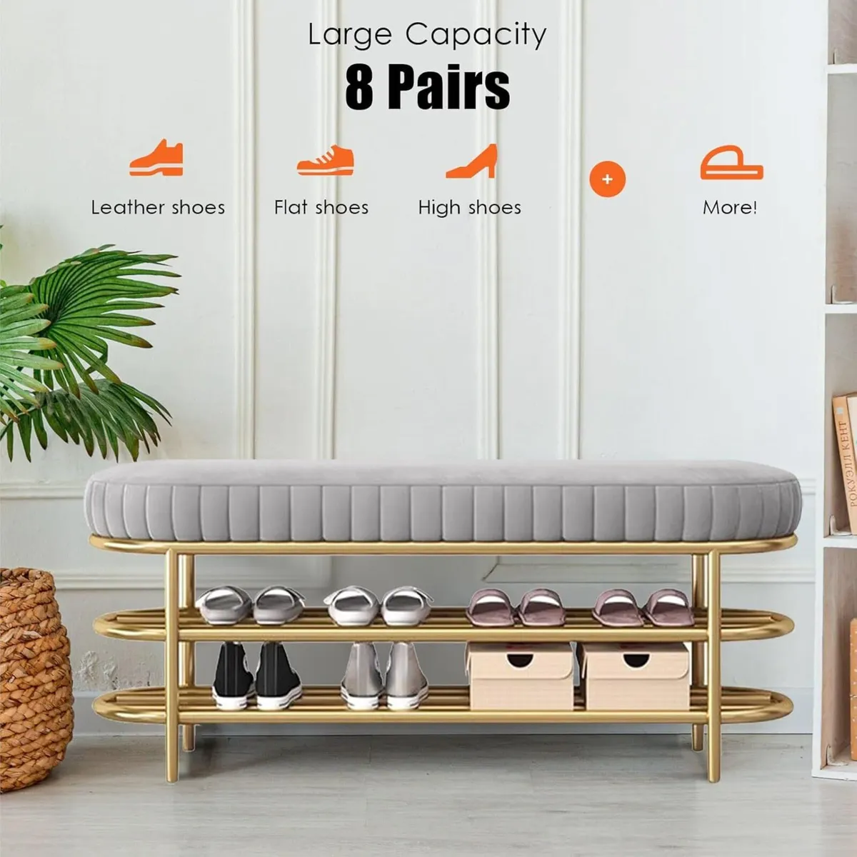 Shoe Rack Bench with Cushion Double-layer Storage - Image 4