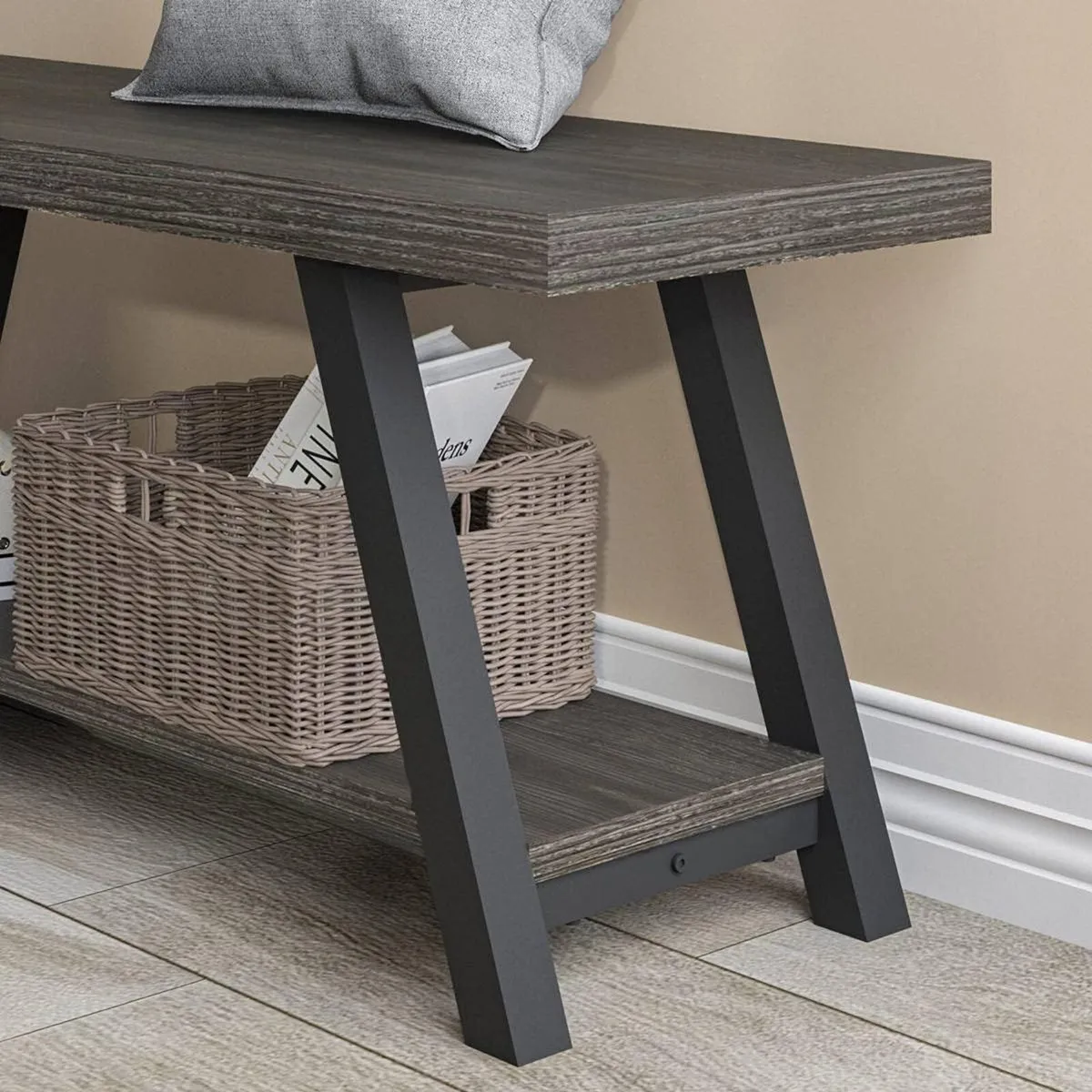 Entryway Bench with Storage Industrial Wood Metal - Image 4
