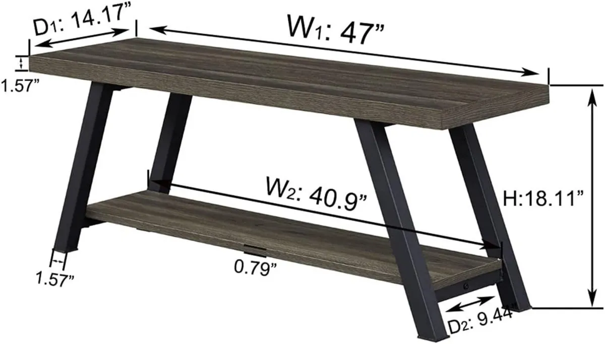Entryway Bench with Storage Industrial Wood Metal - Image 2