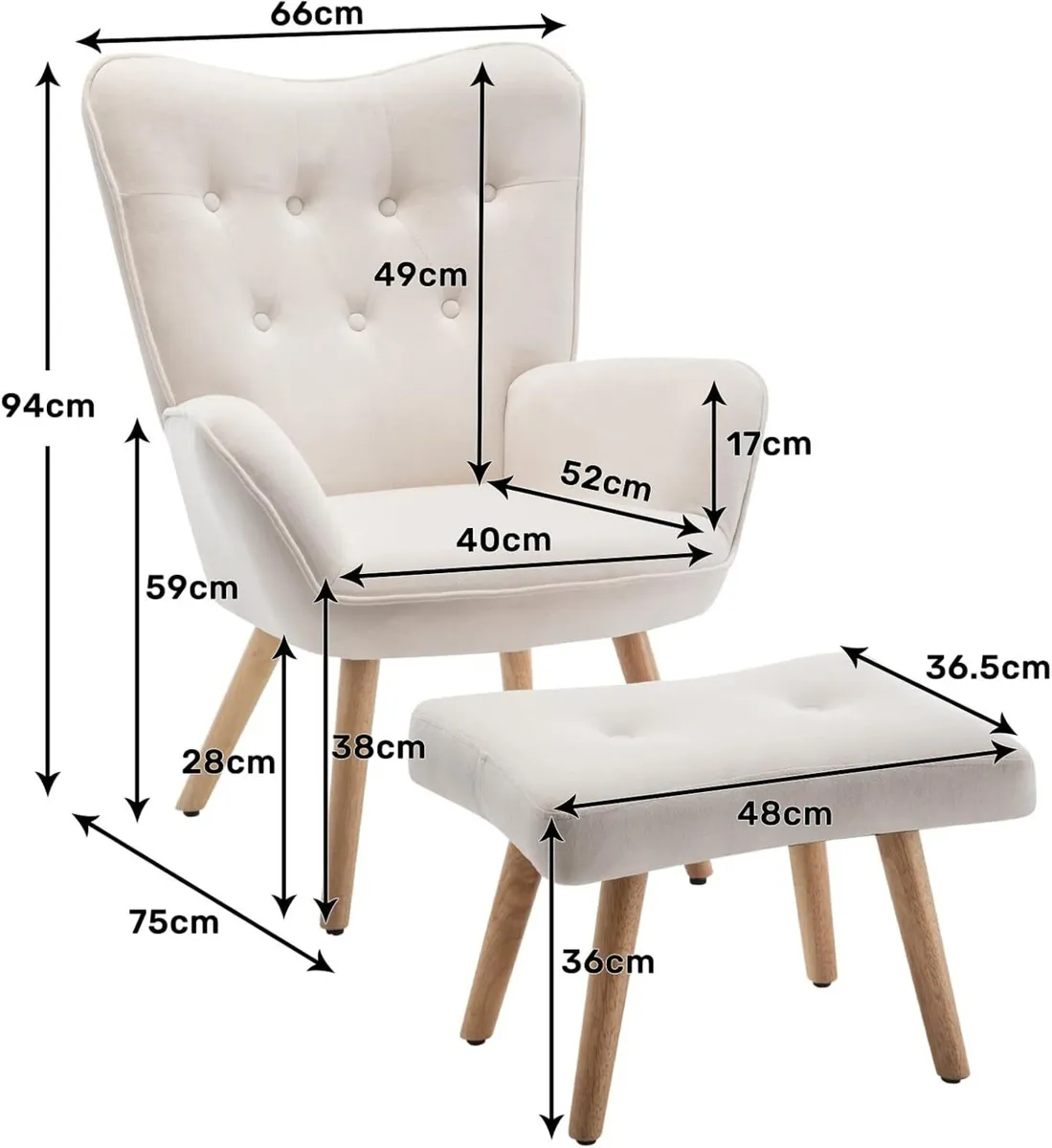 Armchair with Footstool Comfy Velvet Living Room - Image 3