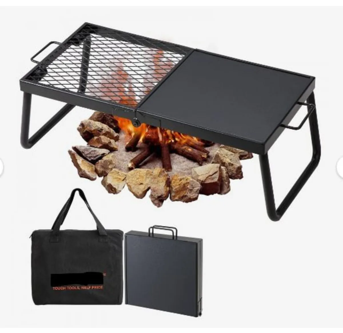 Folding Campfire Grill, Heavy Duty Steel - Image 1
