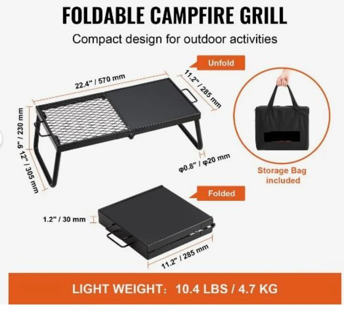 Folding Campfire Grill, Heavy Duty Steel - Image 2