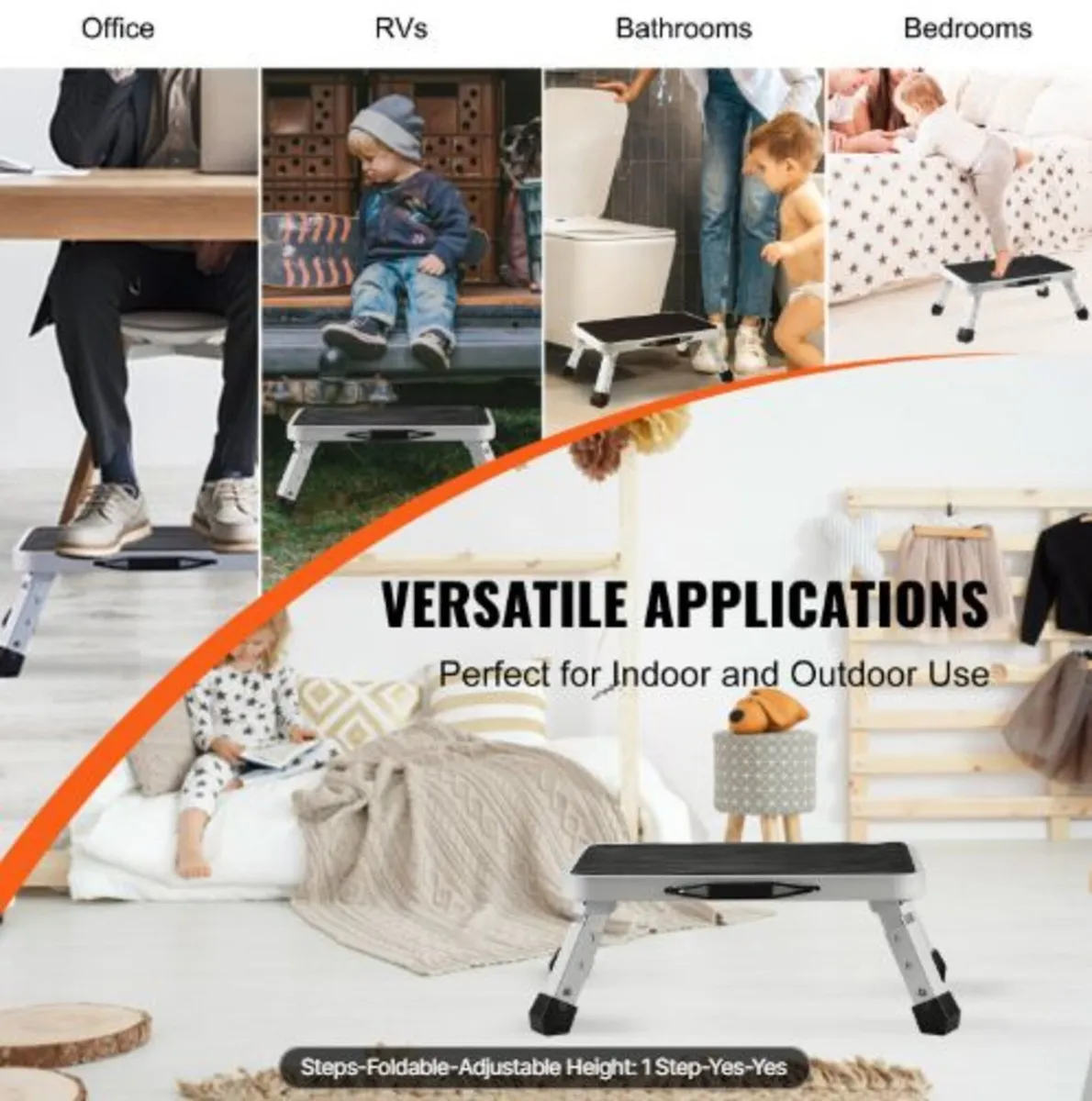 Step Stool 1-Step 150KG Capacity, Folding Steel - Image 3