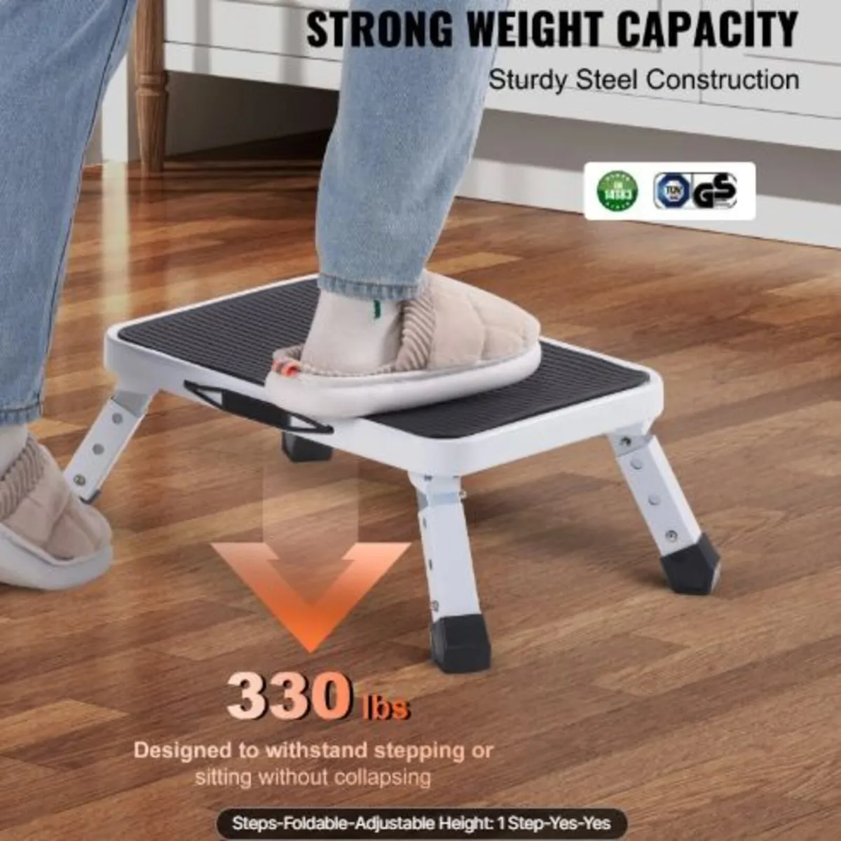 Step Stool 1-Step 150KG Capacity, Folding Steel - Image 2