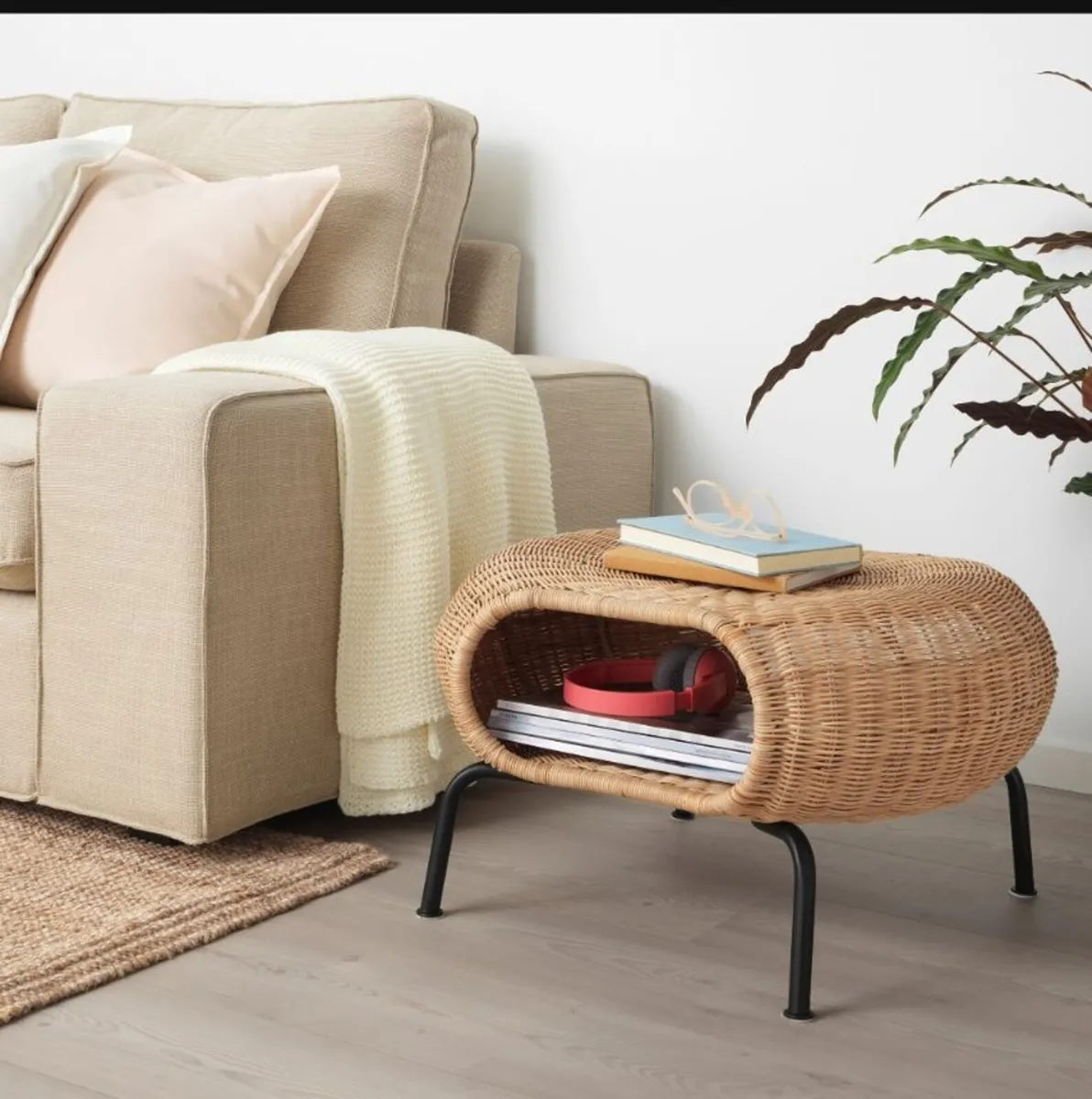 IKEA footstool with storage, rattan, anthracite - Image 3