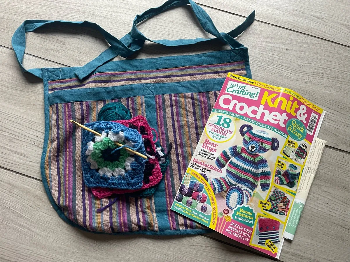 Crochet magazine and apron