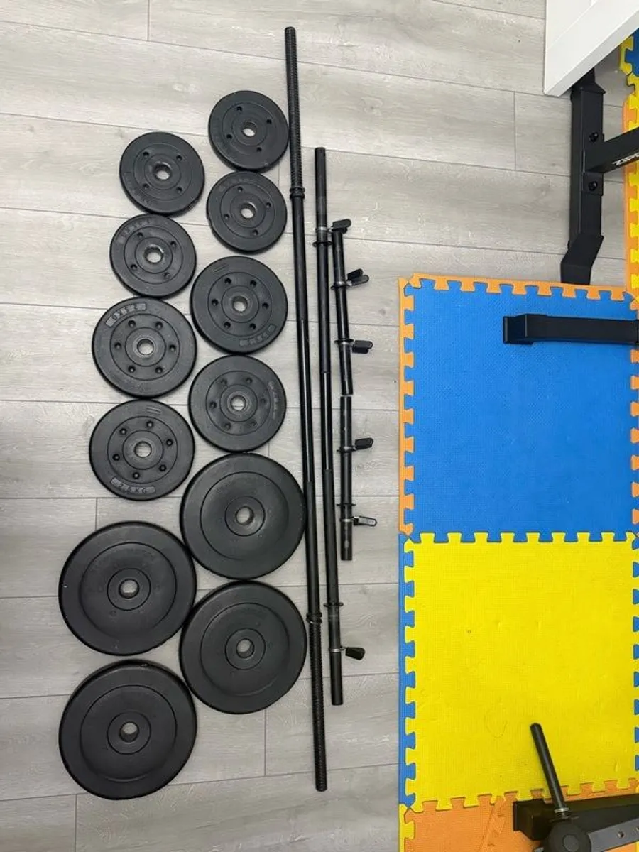 Dumbbells,Bars,weight plates,bench,barbell rack. Combo - Image 2