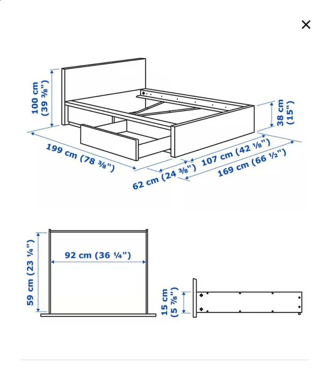 MALM Bed frame w 2 storage boxesblack-brown/Luroy, Standard Single - Image 2