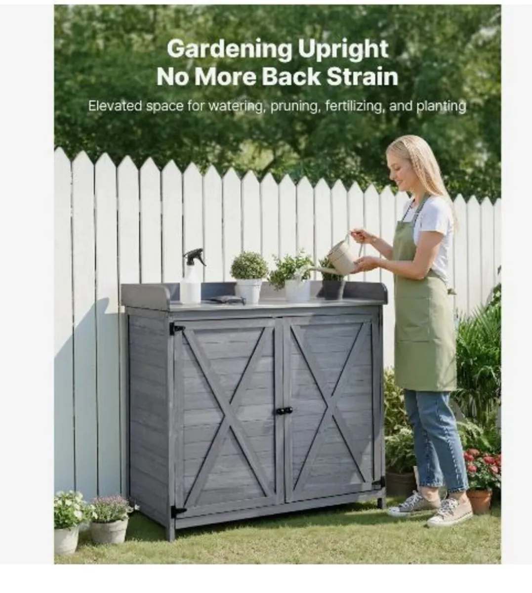 Potting Bench Table, Outdoor Gardening Wooden - Image 3