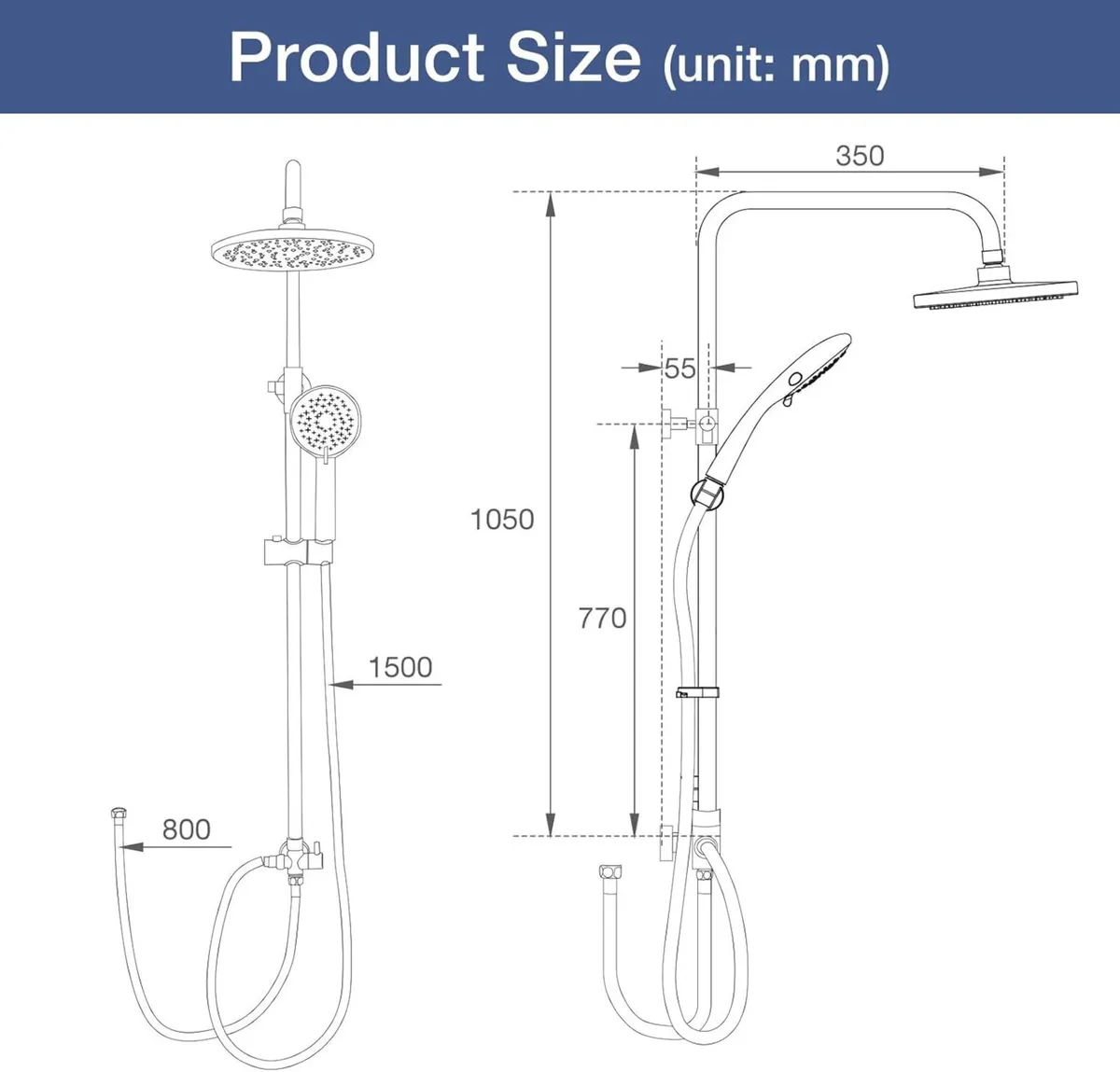 Shower Riser Rail Kit Stainless Steel and Head - Image 3
