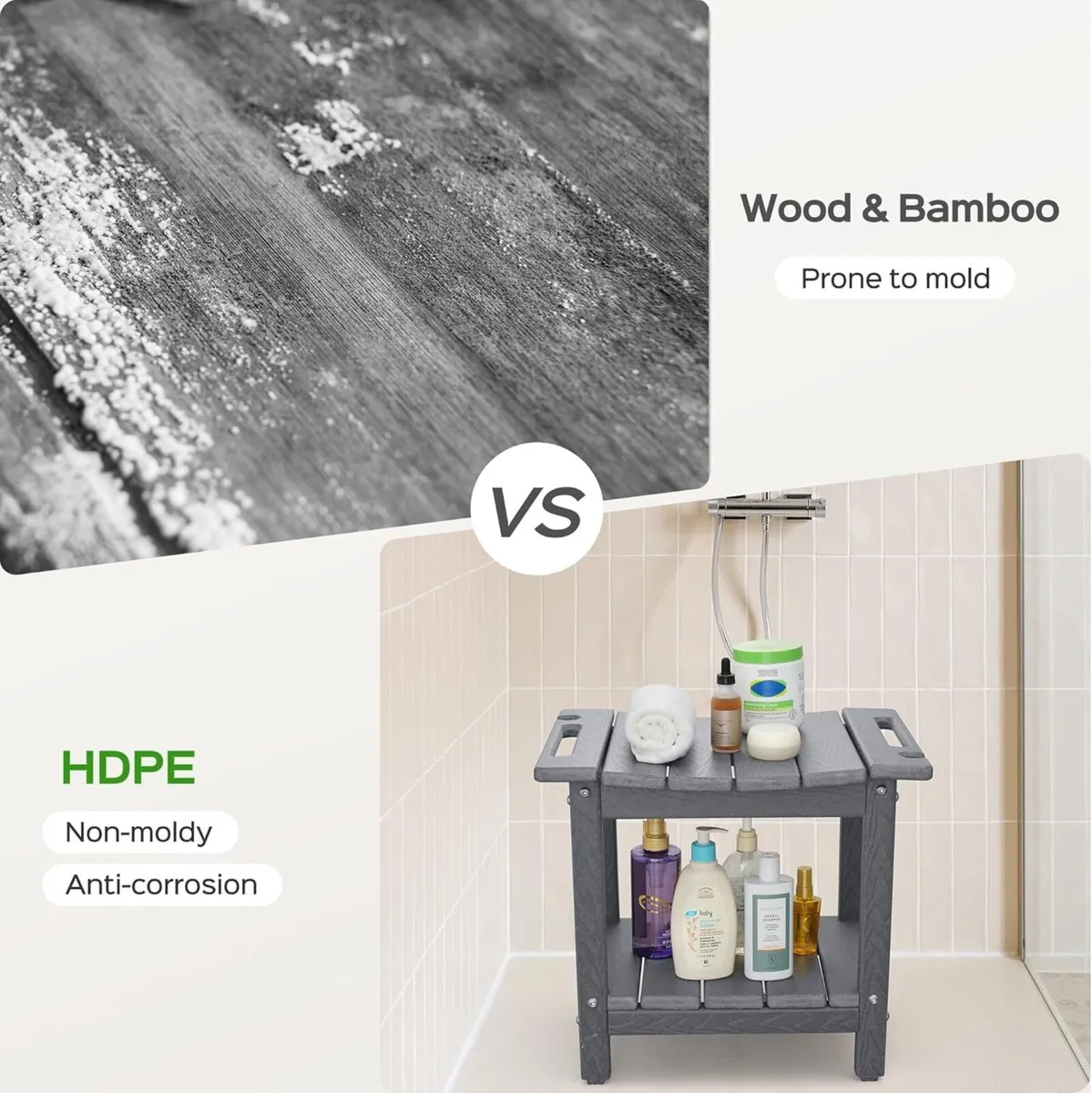 Shower Bench 18.5 Inch HDPE Waterproof Stool for - Image 4