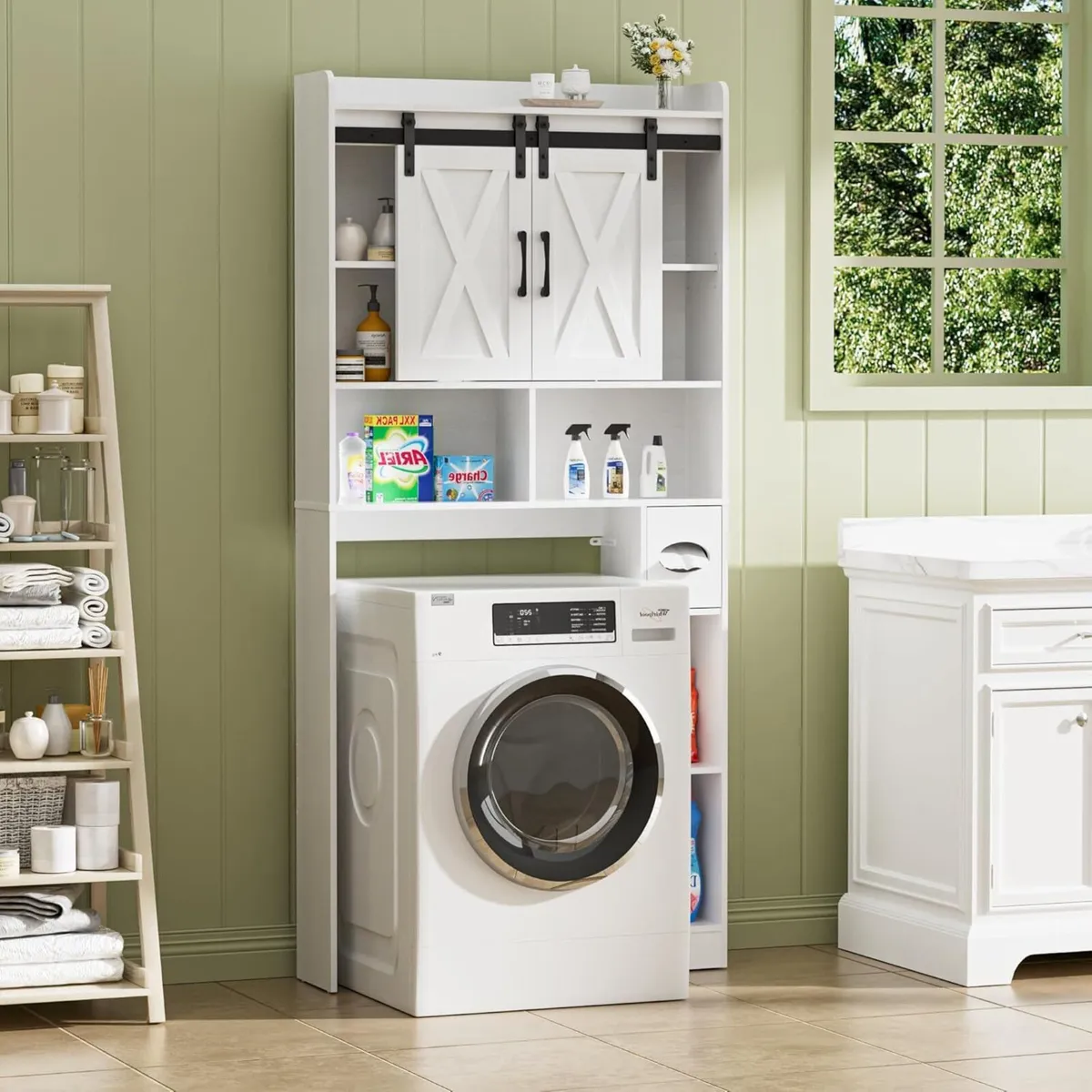 Over Toilet Storage Unit with 2 Sliding Door - Image 3