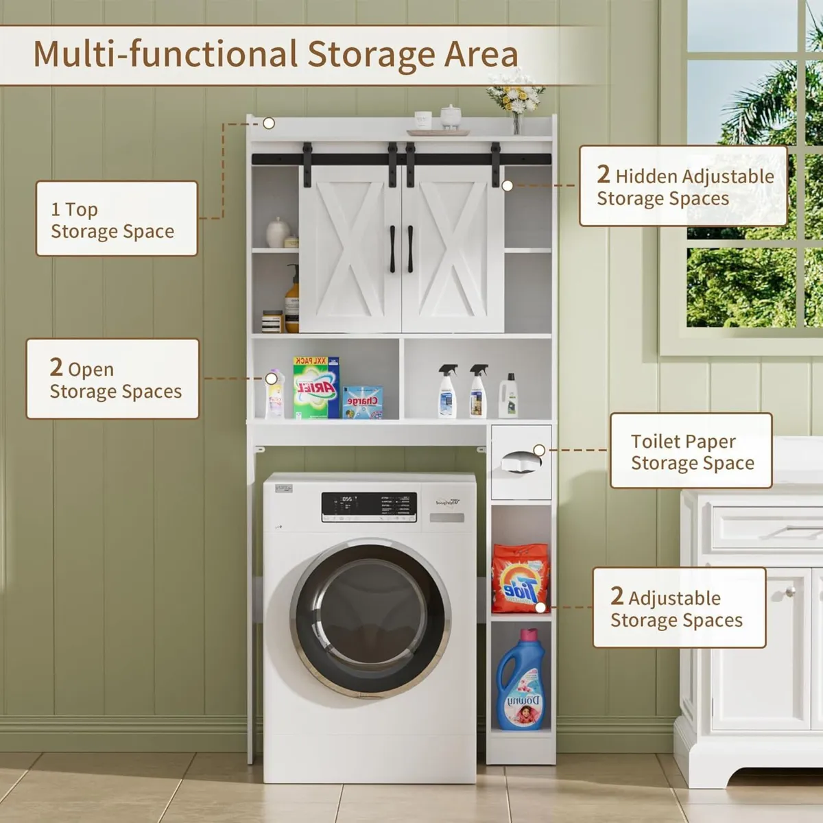 Over Toilet Storage Unit with 2 Sliding Door - Image 4