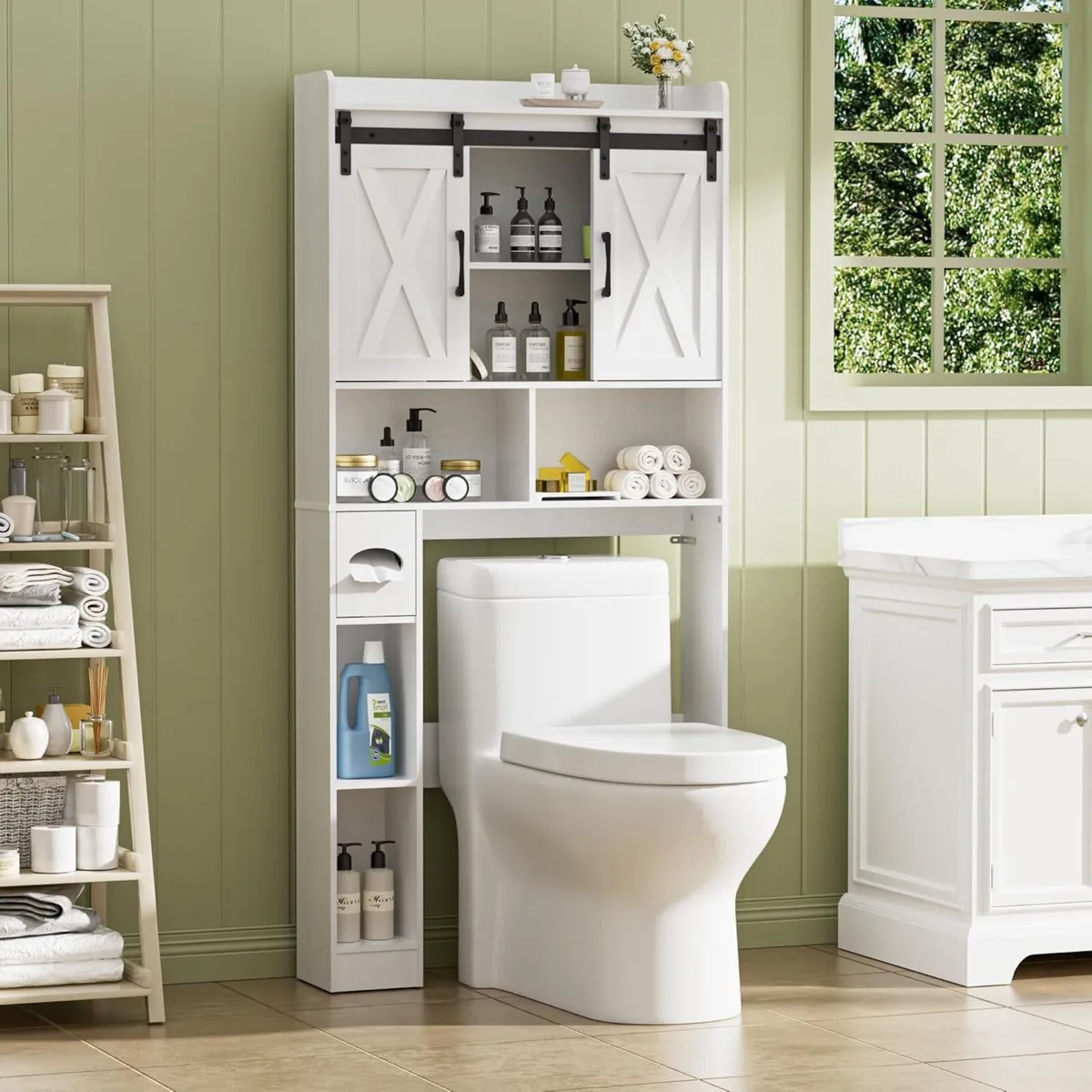 Over Toilet Storage Unit with 2 Sliding Door - Image 1