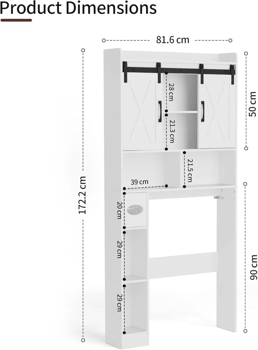 Over Toilet Storage Unit with 2 Sliding Door - Image 2