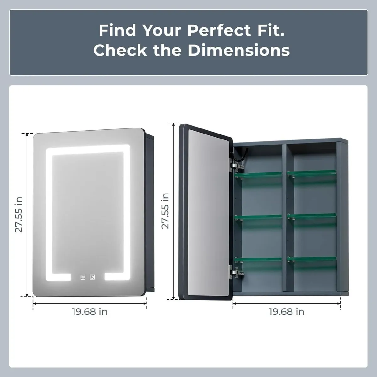 Bathroom Mirror Cabinets with Led Lights Aluminum - Image 2