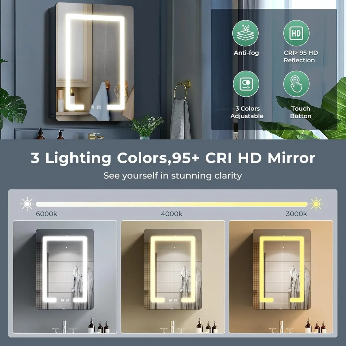 Bathroom Mirror Cabinets with Led Lights Aluminum - Image 4