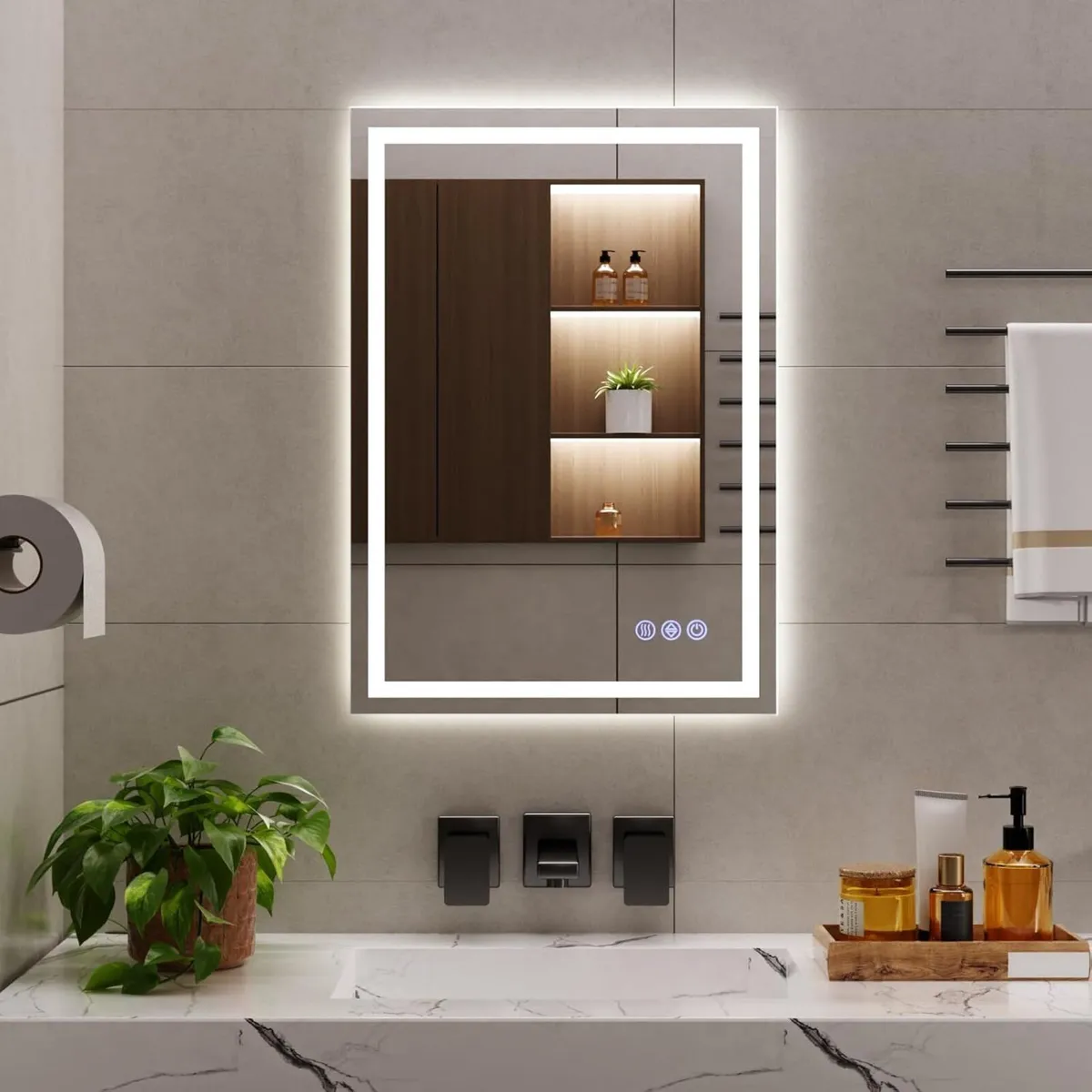 70x50cm LED Bathroom Mirror 3 Adjustable Lighting - Image 4