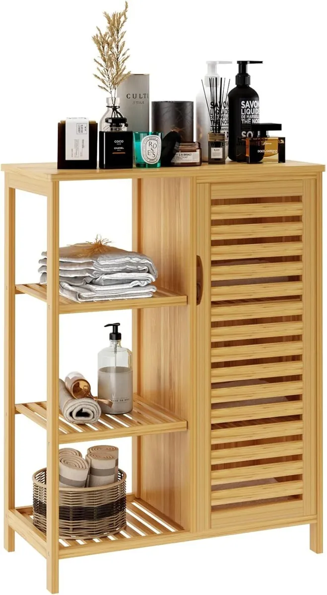 Bamboo Bathroom Cabinet Floor with 3-Tier Open - Image 4