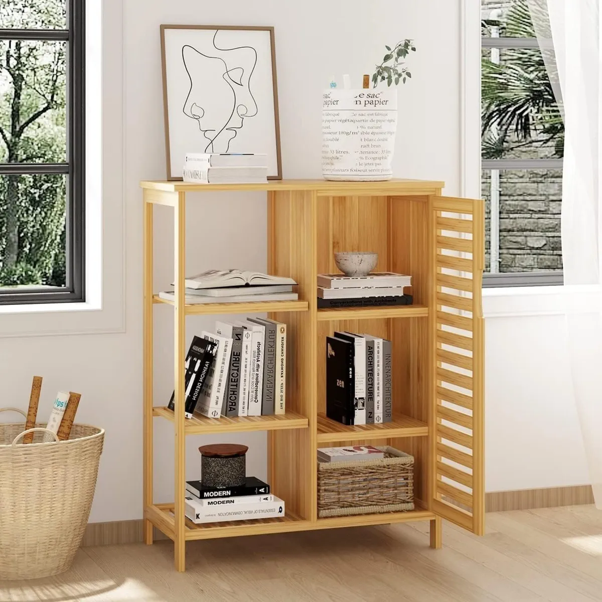 Bamboo Bathroom Cabinet Floor with 3-Tier Open - Image 2