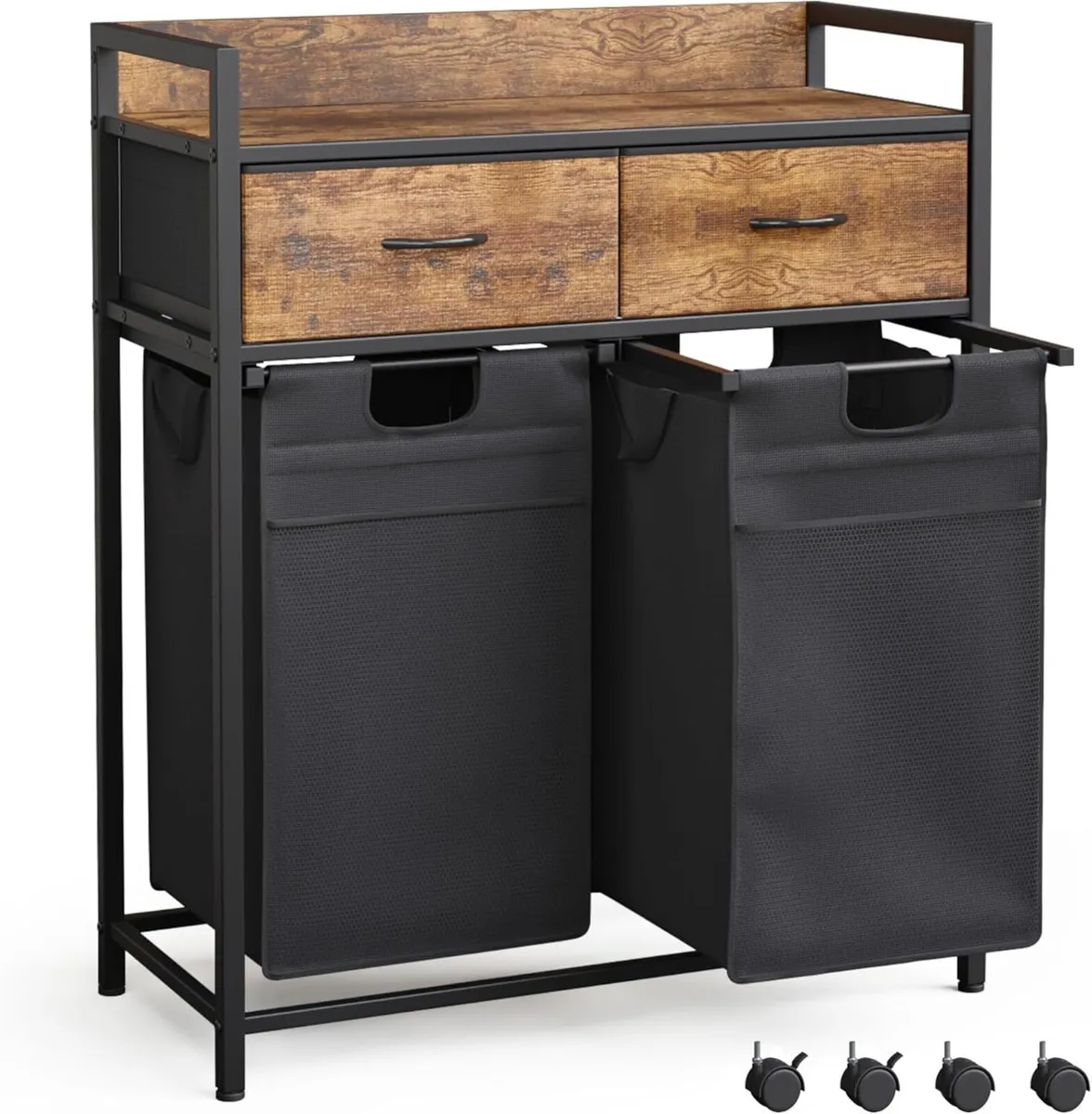 Laundry Hamper Baskets 2 Section with Drawers - Image 1