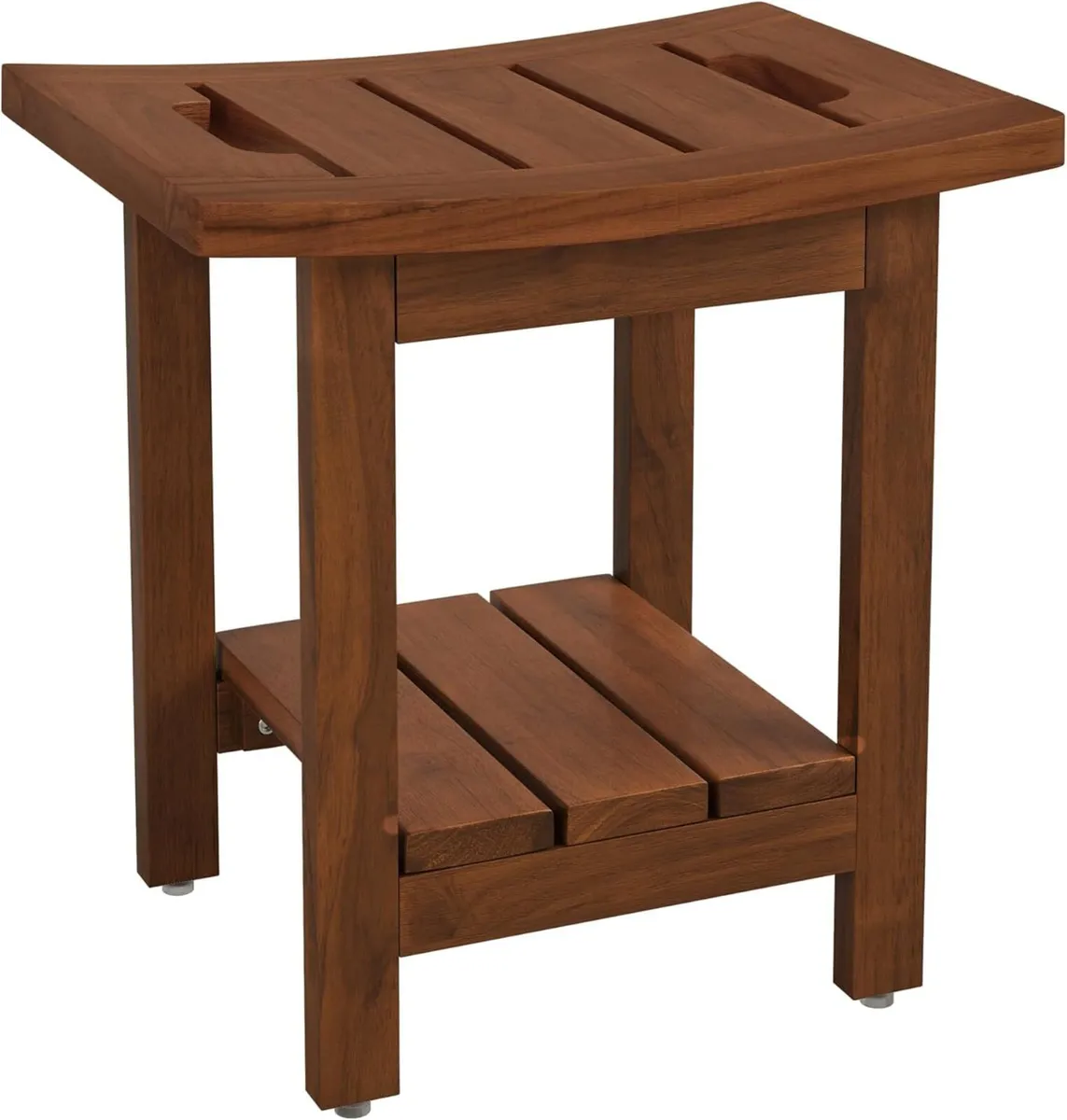 Solid Teak Shower Stool with Storage Shelf Square - Image 1