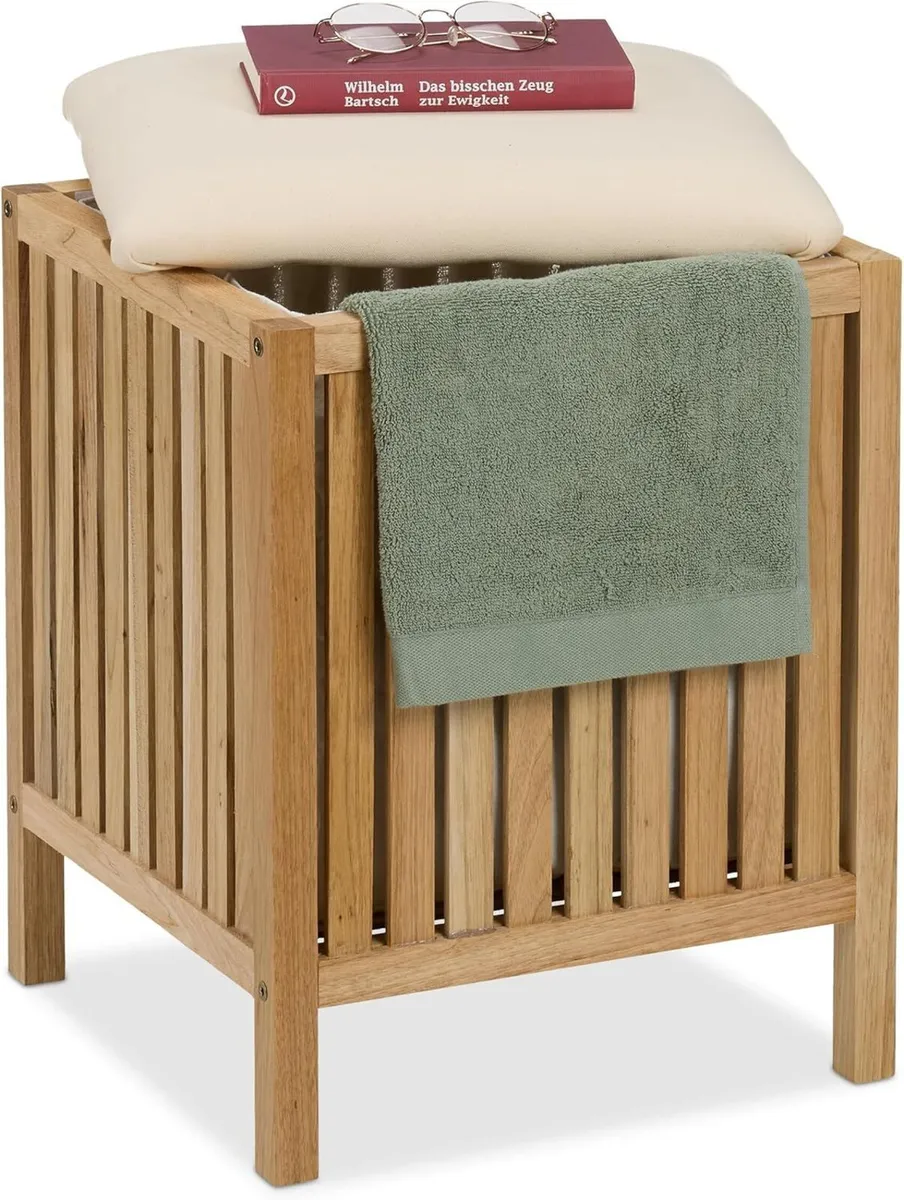 Laundry Hamper with Seat Bathroom Stool Storage - Image 1