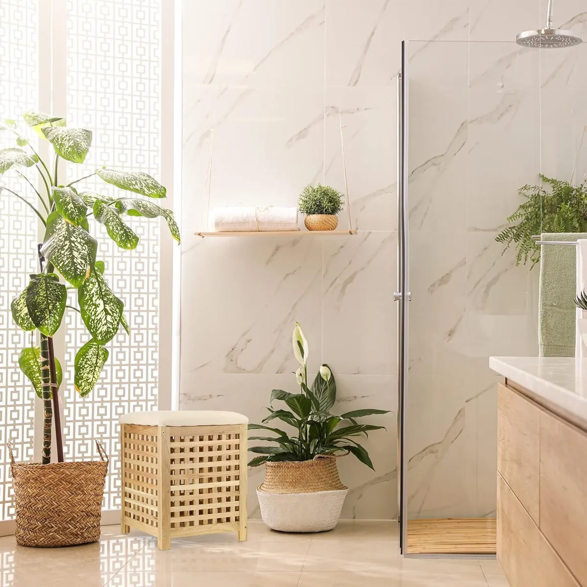 Laundry Basket with Seat Walnut 50x39x39 cm 45 l - Image 2