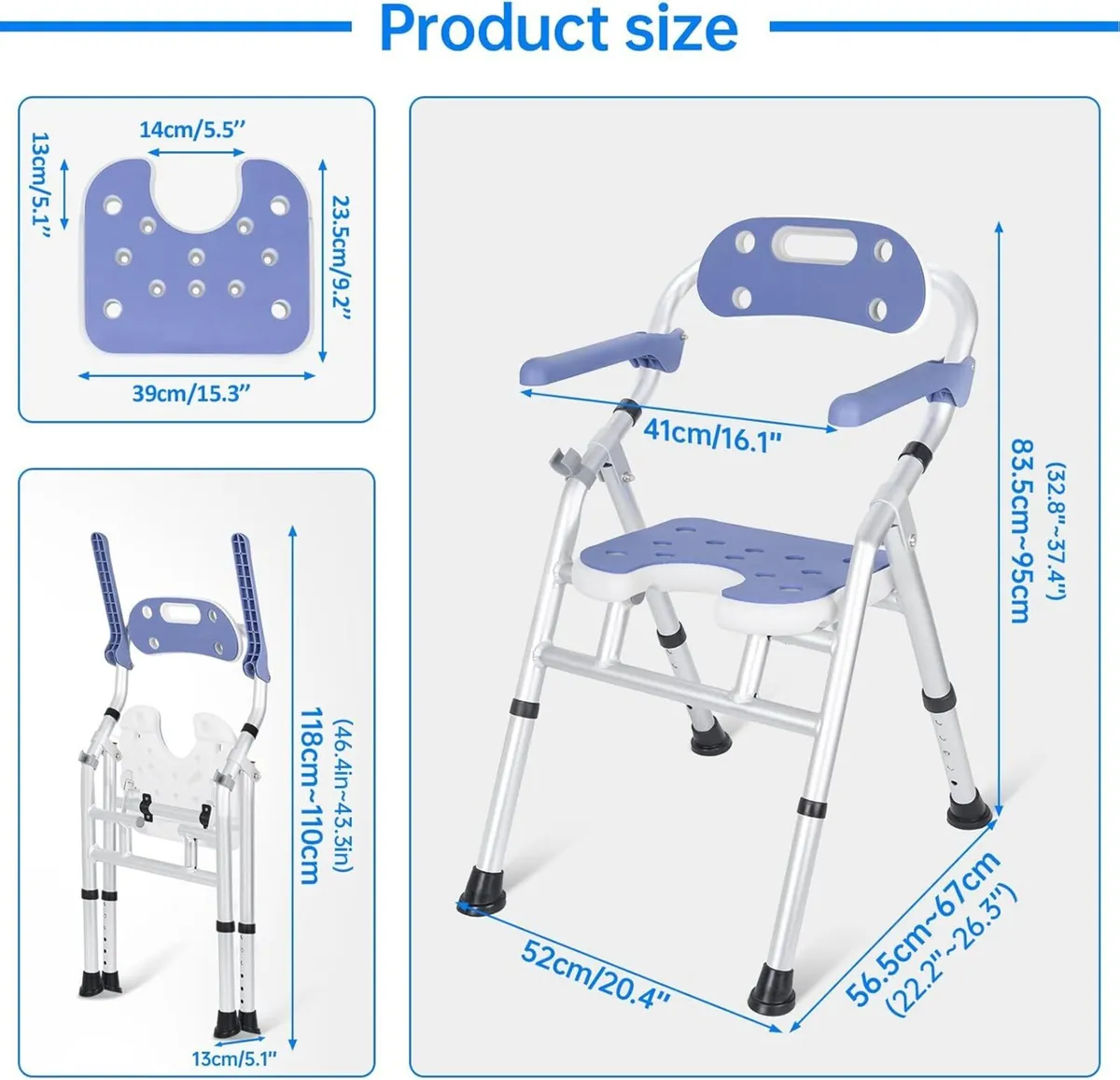 Foldable Shower Chair Bath Stool with Adjustable - Image 3