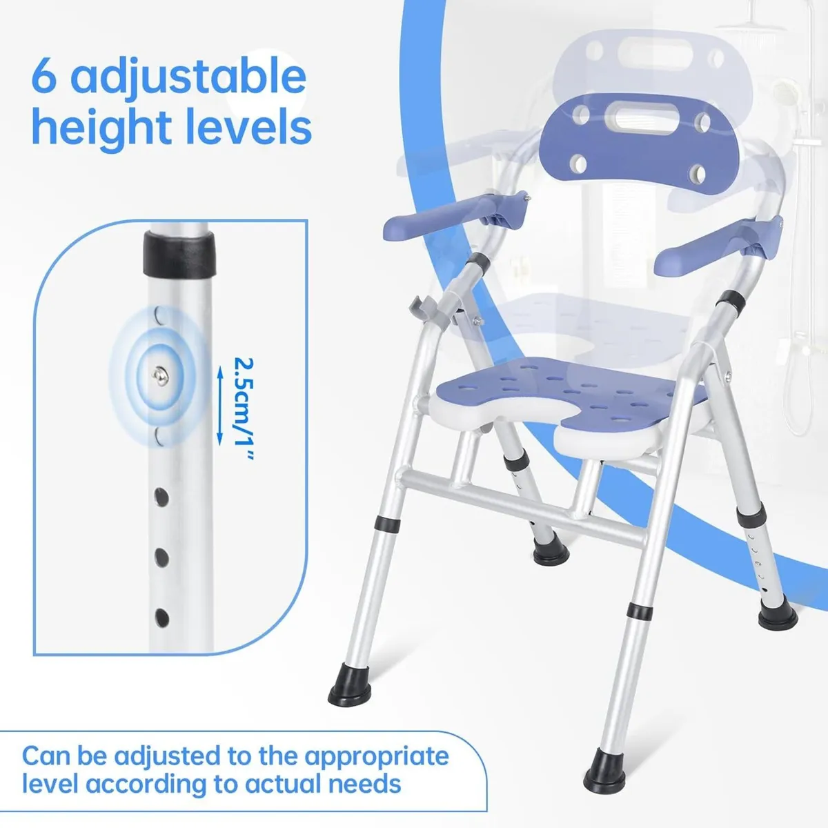 Foldable Shower Chair Bath Stool with Adjustable - Image 4
