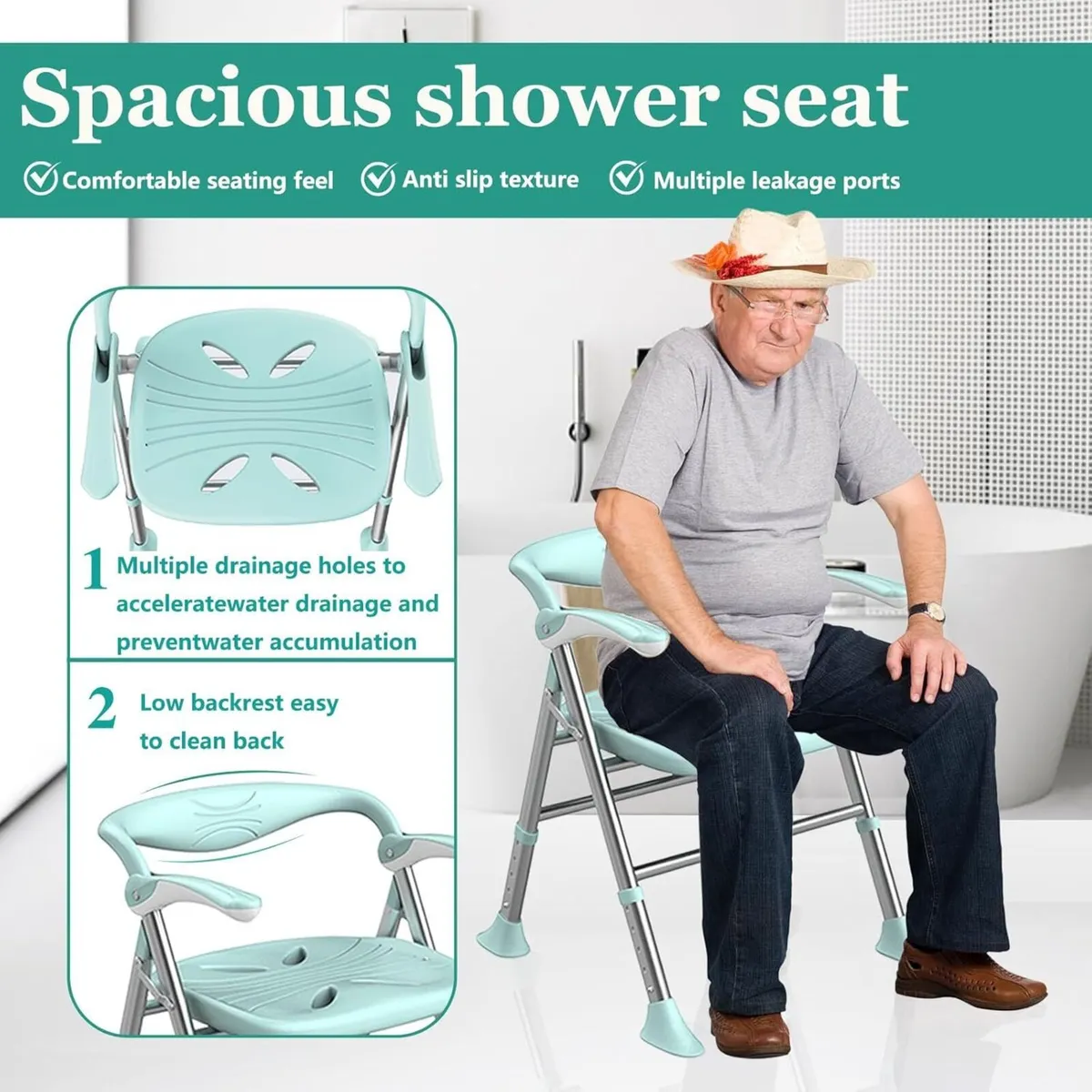Folding Shower Seat for Elderly Chair with 330 lb - Image 3