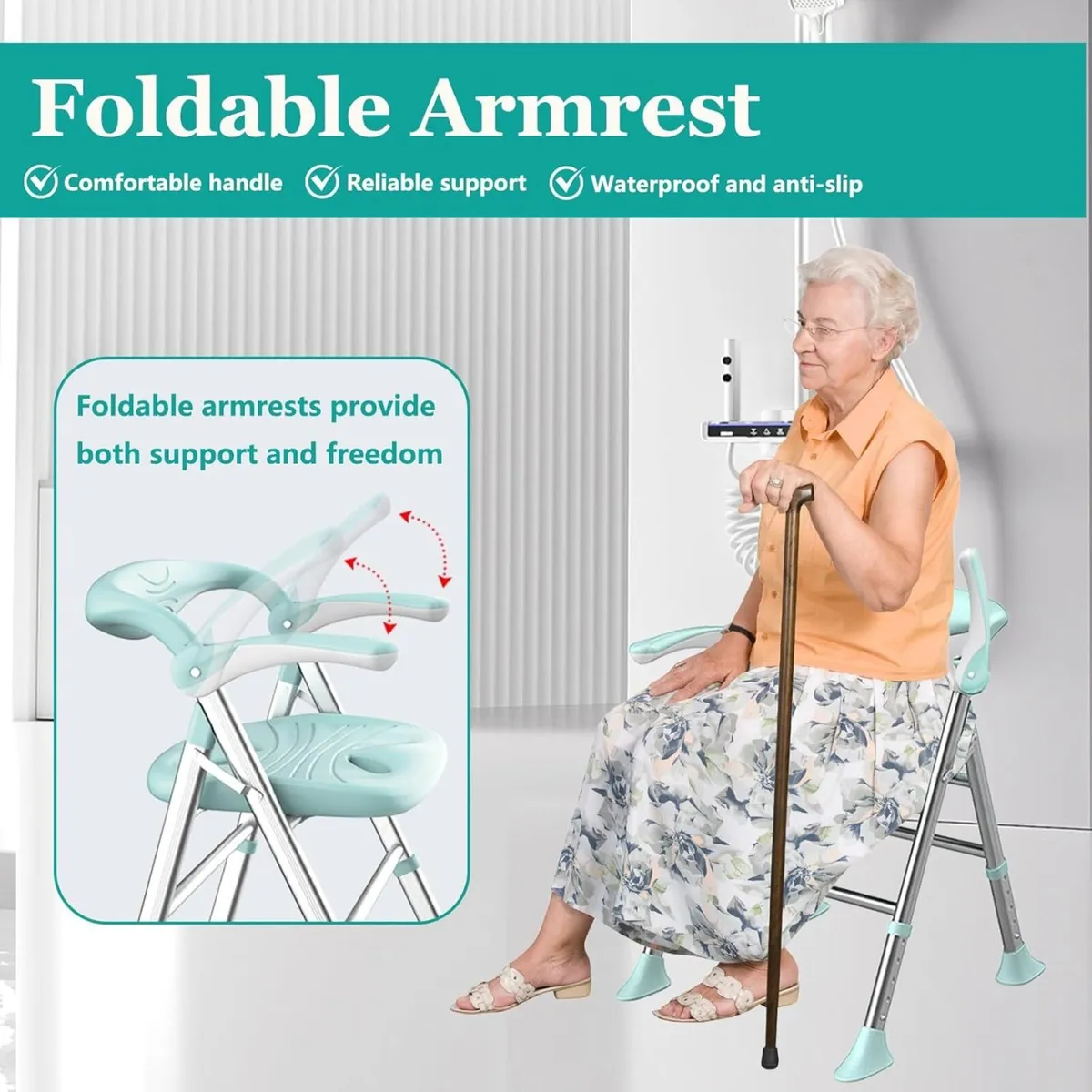 Folding Shower Seat for Elderly Chair with 330 lb - Image 4