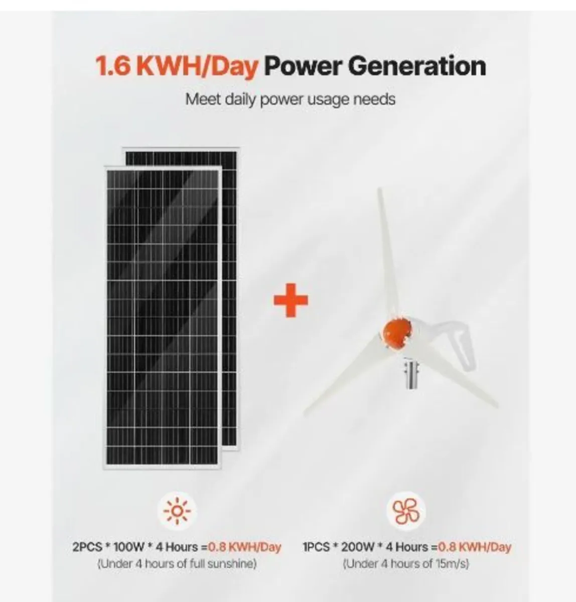12V 400W Solar Wind Power Kit, 2PCS 100W - Image 2