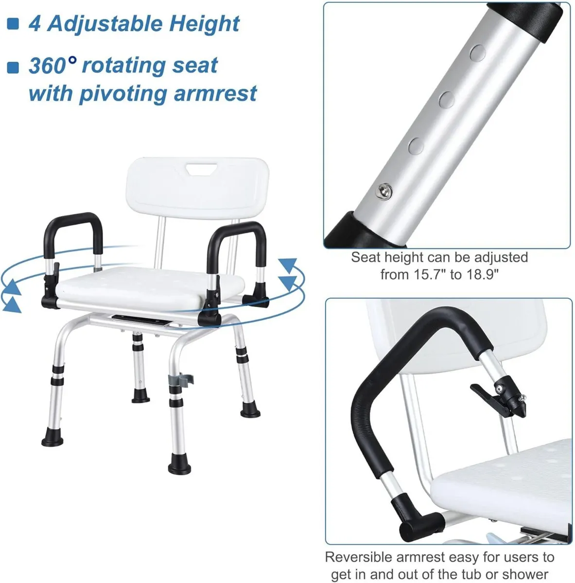 360degrees Swivel Shower Stool Height Adjustable - Image 4