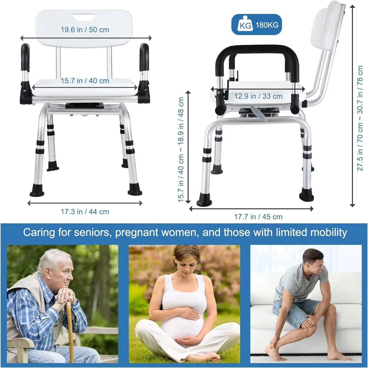 360degrees Swivel Shower Stool Height Adjustable - Image 2