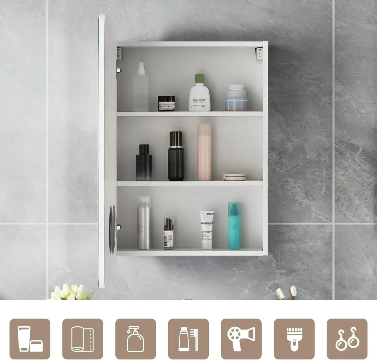 Single Door Bathroom Mirror Cabinet 50 x 70cm - Image 2