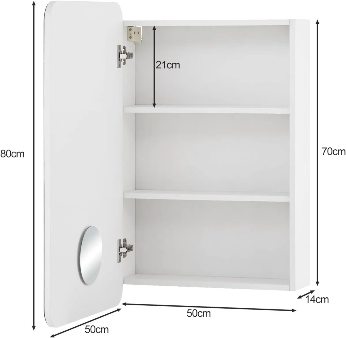 Single Door Bathroom Mirror Cabinet 50 x 70cm - Image 3