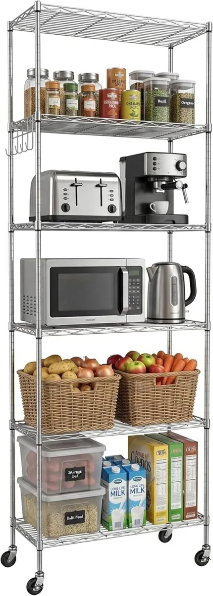 6-Tier Wire Shelving Unit with Wheels Height - Image 1