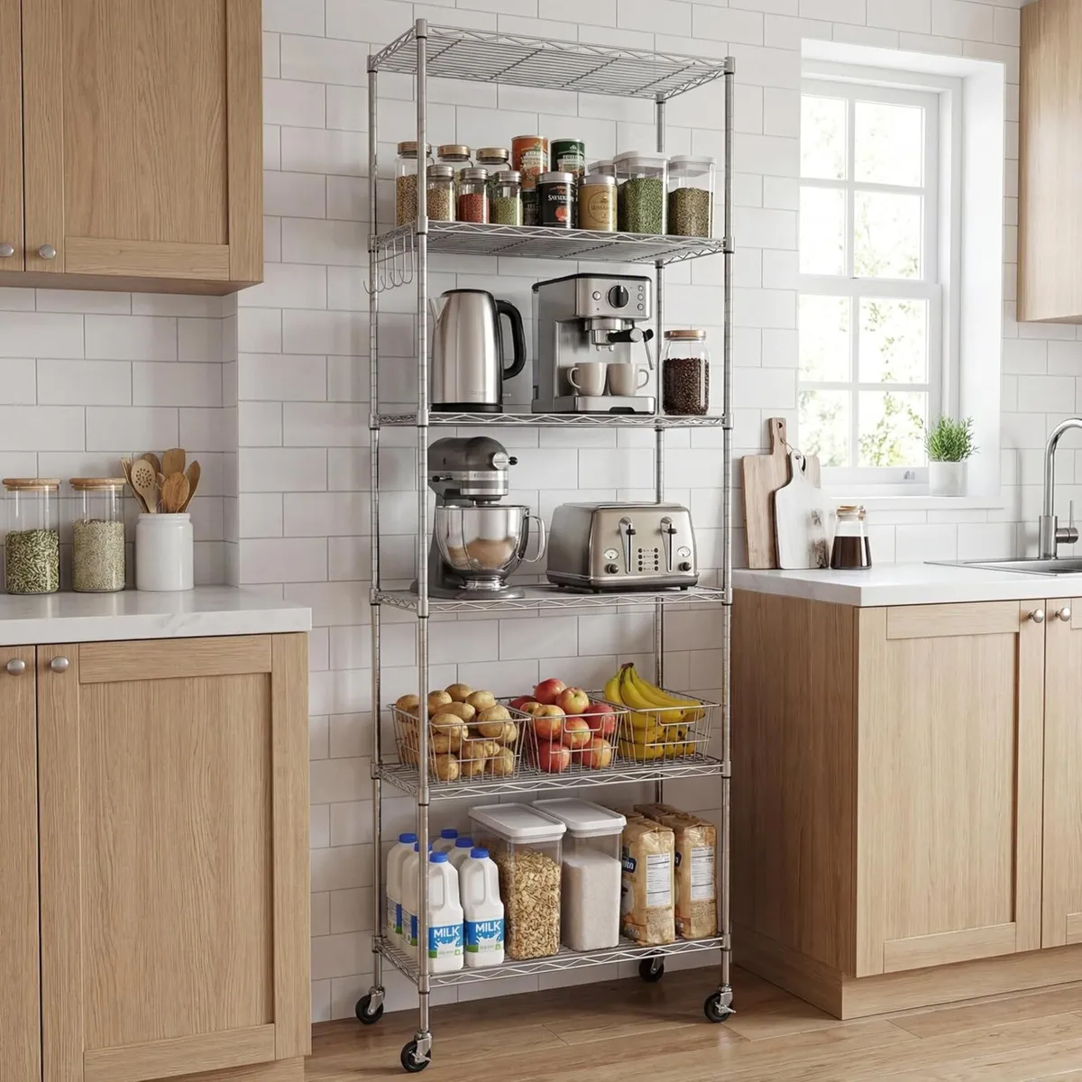 6-Tier Wire Shelving Unit with Wheels Height - Image 2