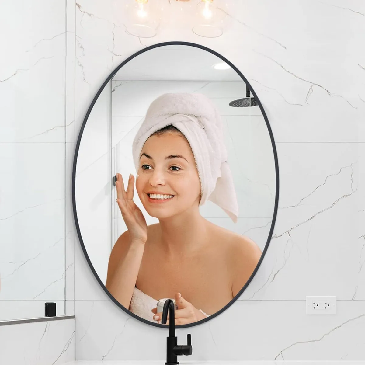 Oval Wall Mirror 51x71 CM Black Wall-Mounted - Image 1