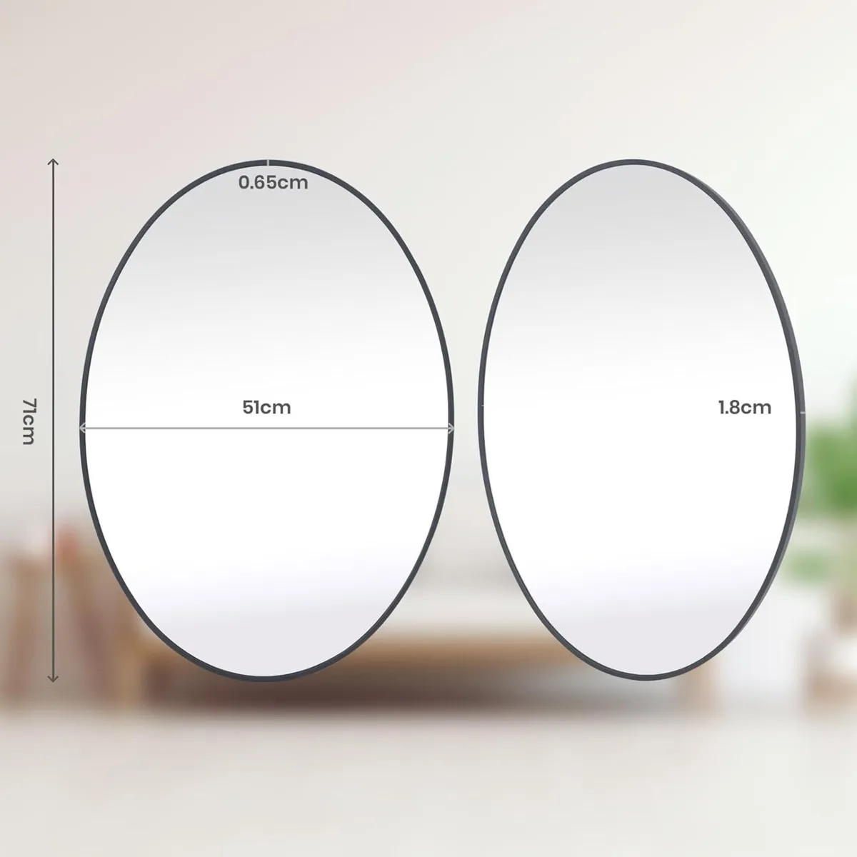 Oval Wall Mirror 51x71 CM Black Wall-Mounted - Image 2