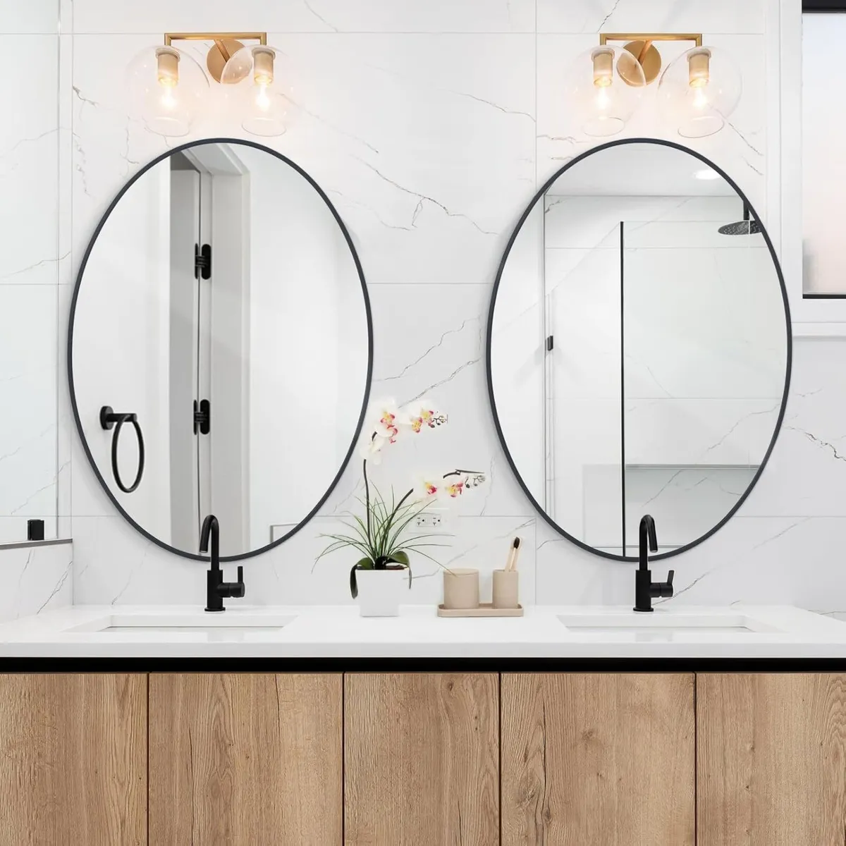 Oval Wall Mirror 51x71 CM Black Wall-Mounted - Image 3