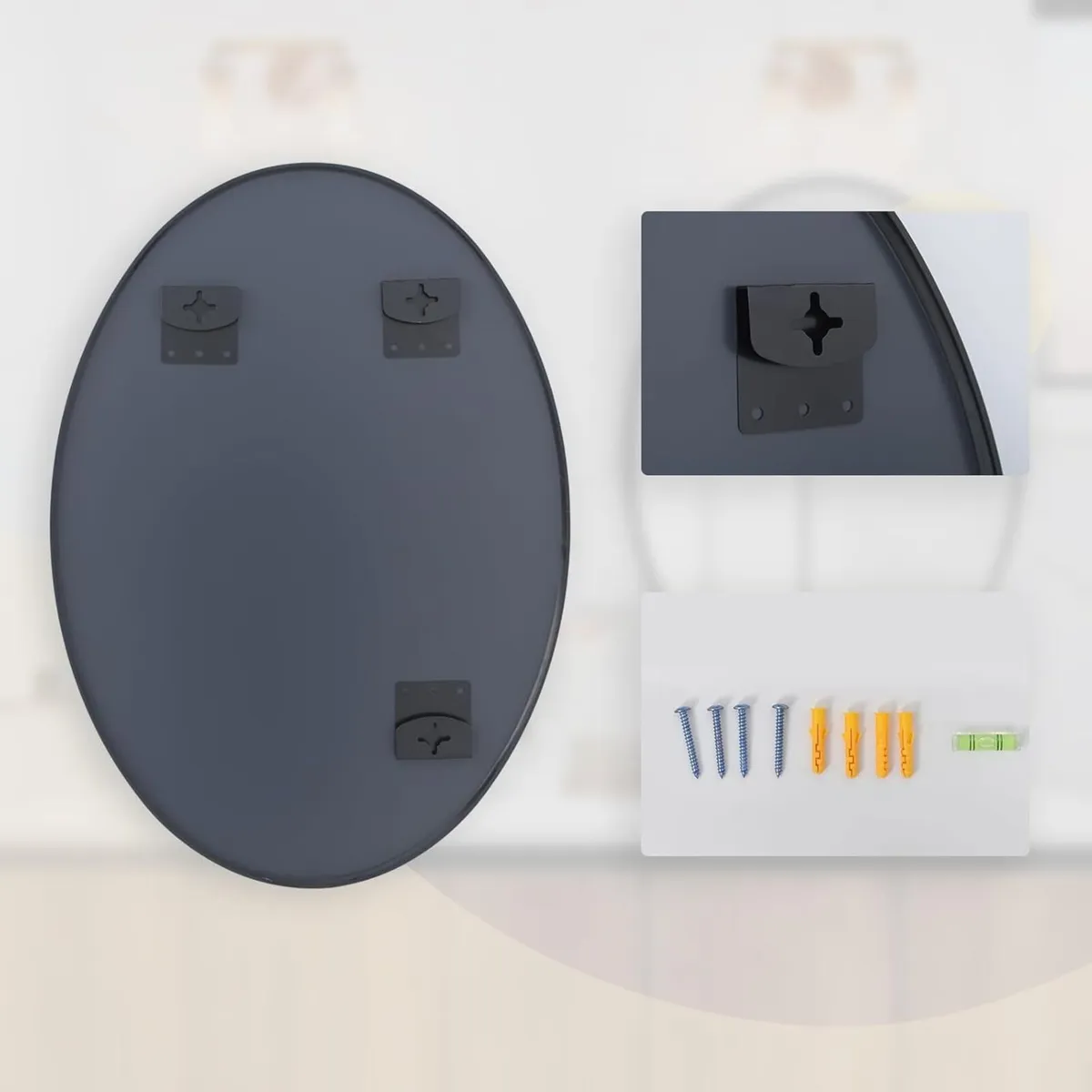 Oval Wall Mirror 51x71 CM Black Wall-Mounted - Image 4