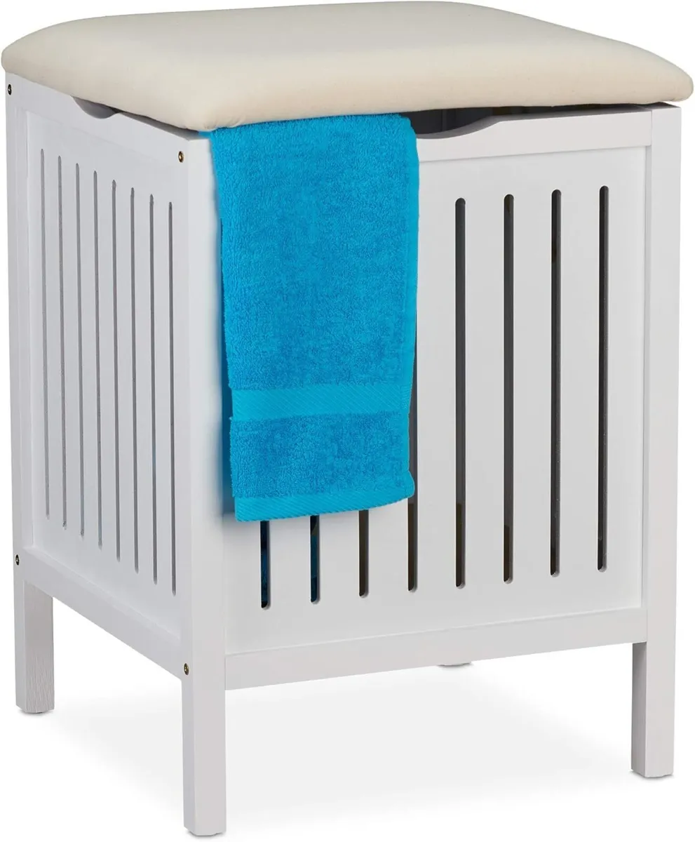 Laundry Basket with Seat Country Style Bin Wood - Image 1