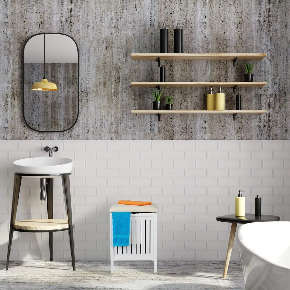 Laundry Basket with Seat Country Style Bin Wood - Image 2